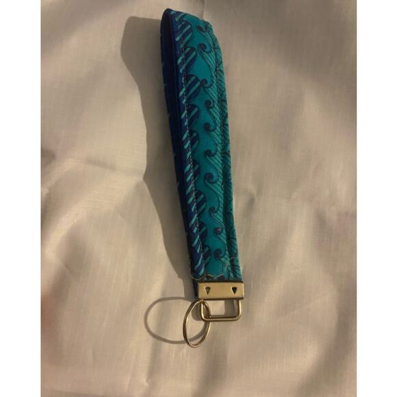 Boho Water Wave Wristlet Keychain Blue & Teal Fabric Handmade - Picture 3 of 3